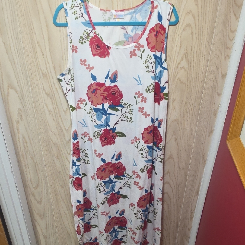 LuLaRoe Floral Maxi Dress in Red and Blue